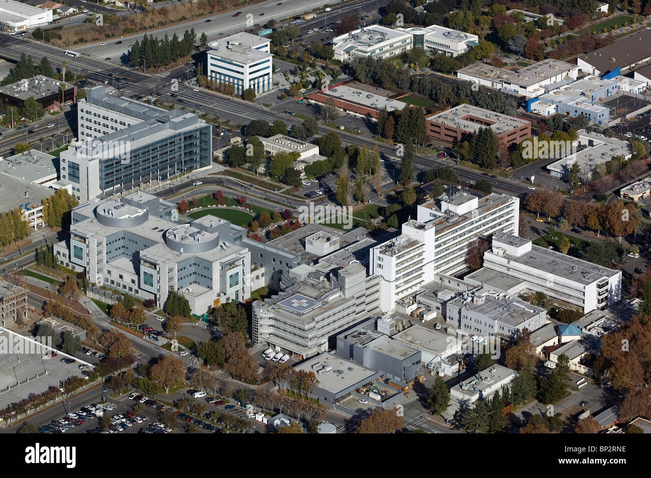 aerial view above Santa Clara Valley Medical Center San Jose California Stock Photo