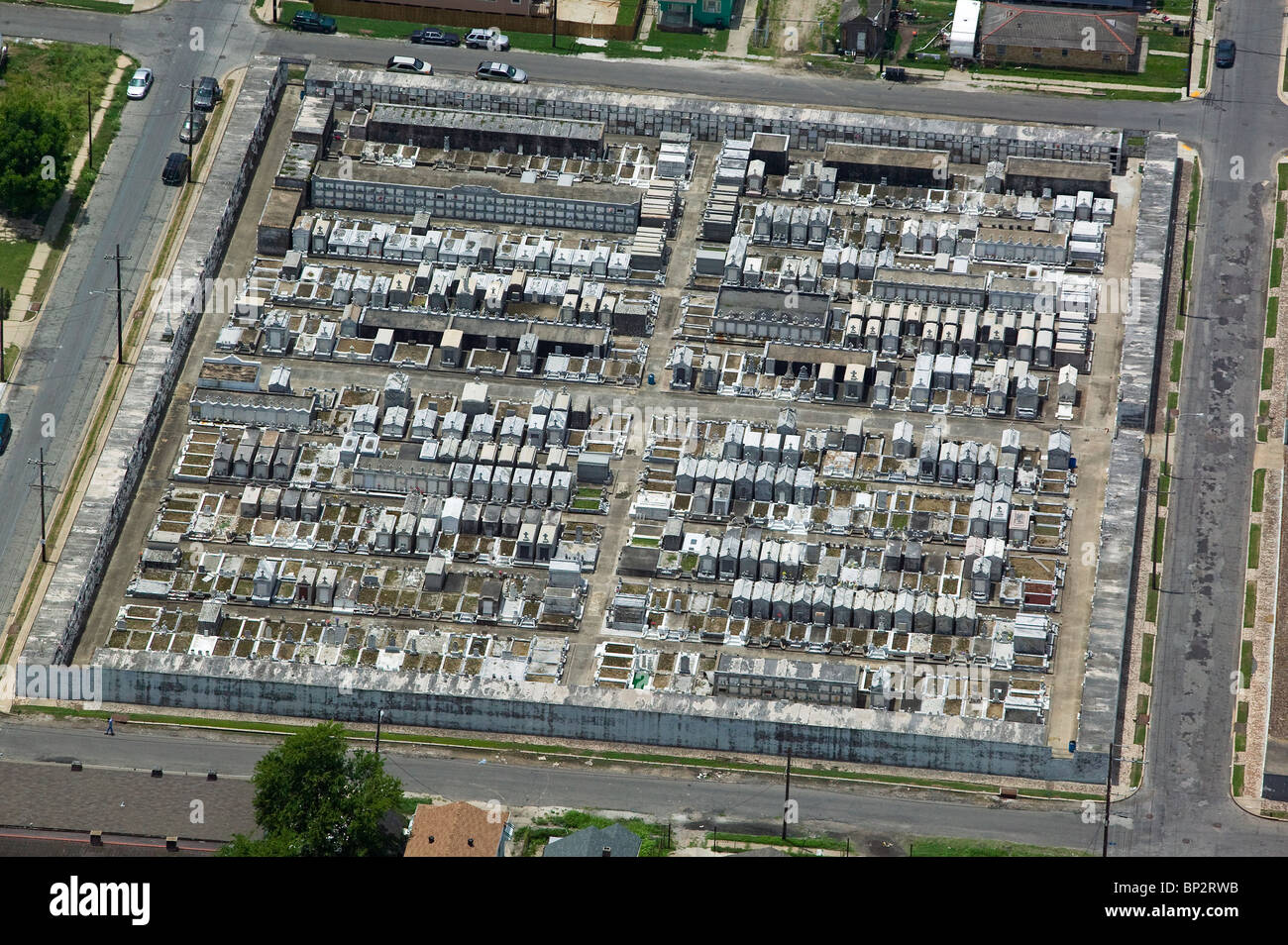 aerial view above ground stone graves cemetery New Orleans Louisiana Stock Photo