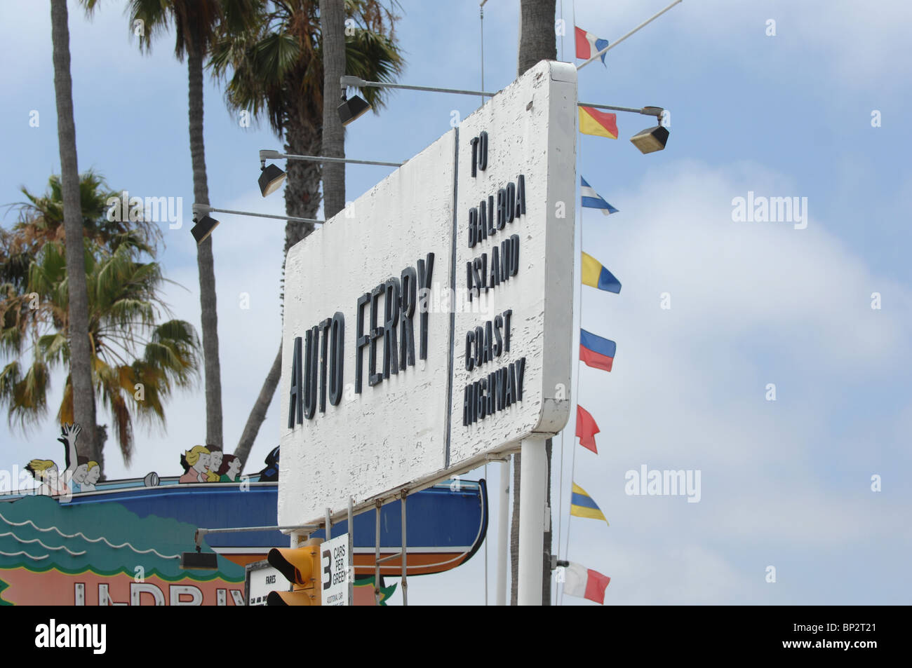 Auto Ferry Sign- Balboa Island, Newport Beach Stock Photo