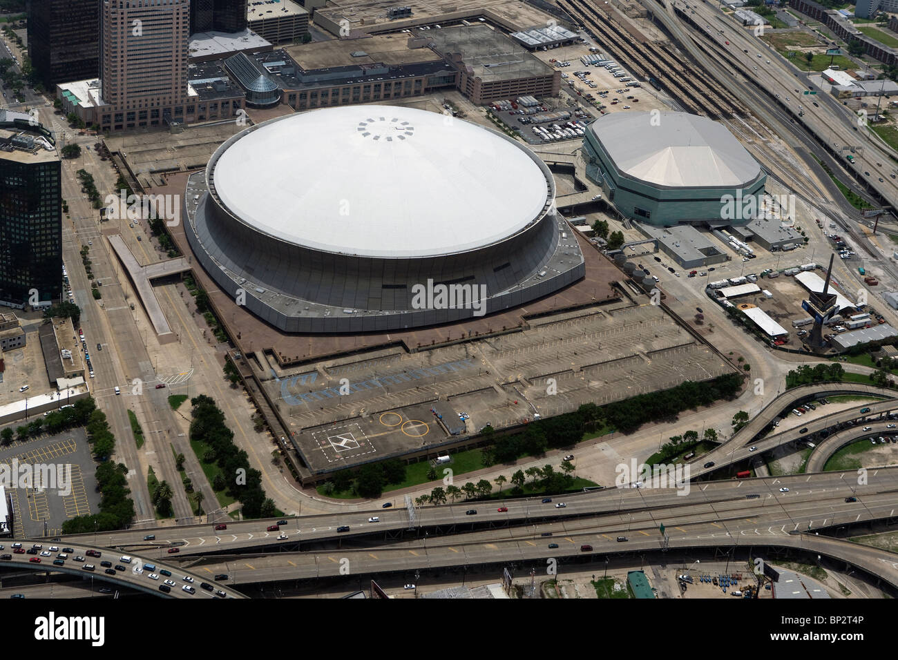 aerial view above Louisiana Superdome New Orleans Stock Photo