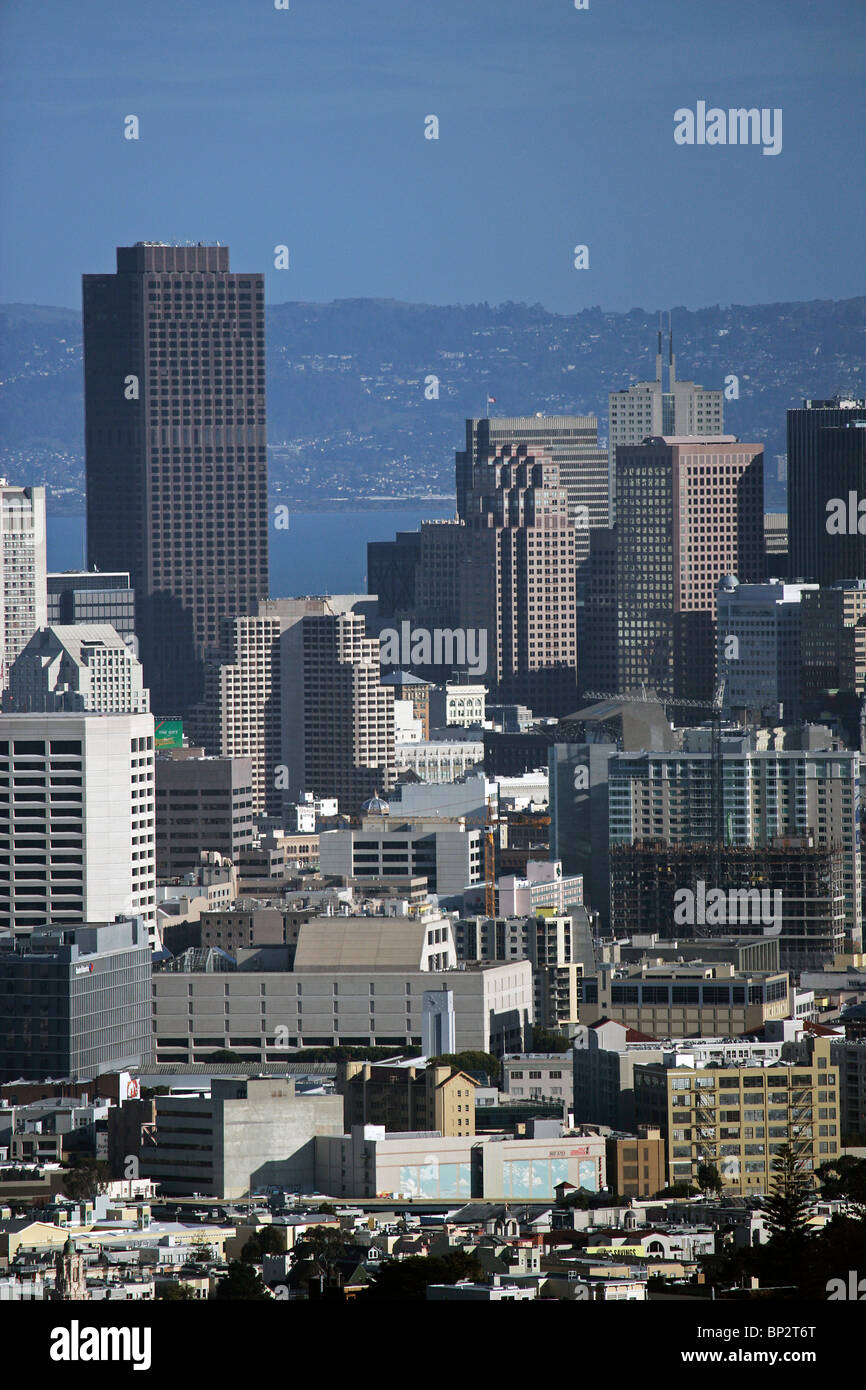 aerial view above Bank of America tower skyline San Francisco California Stock Photo