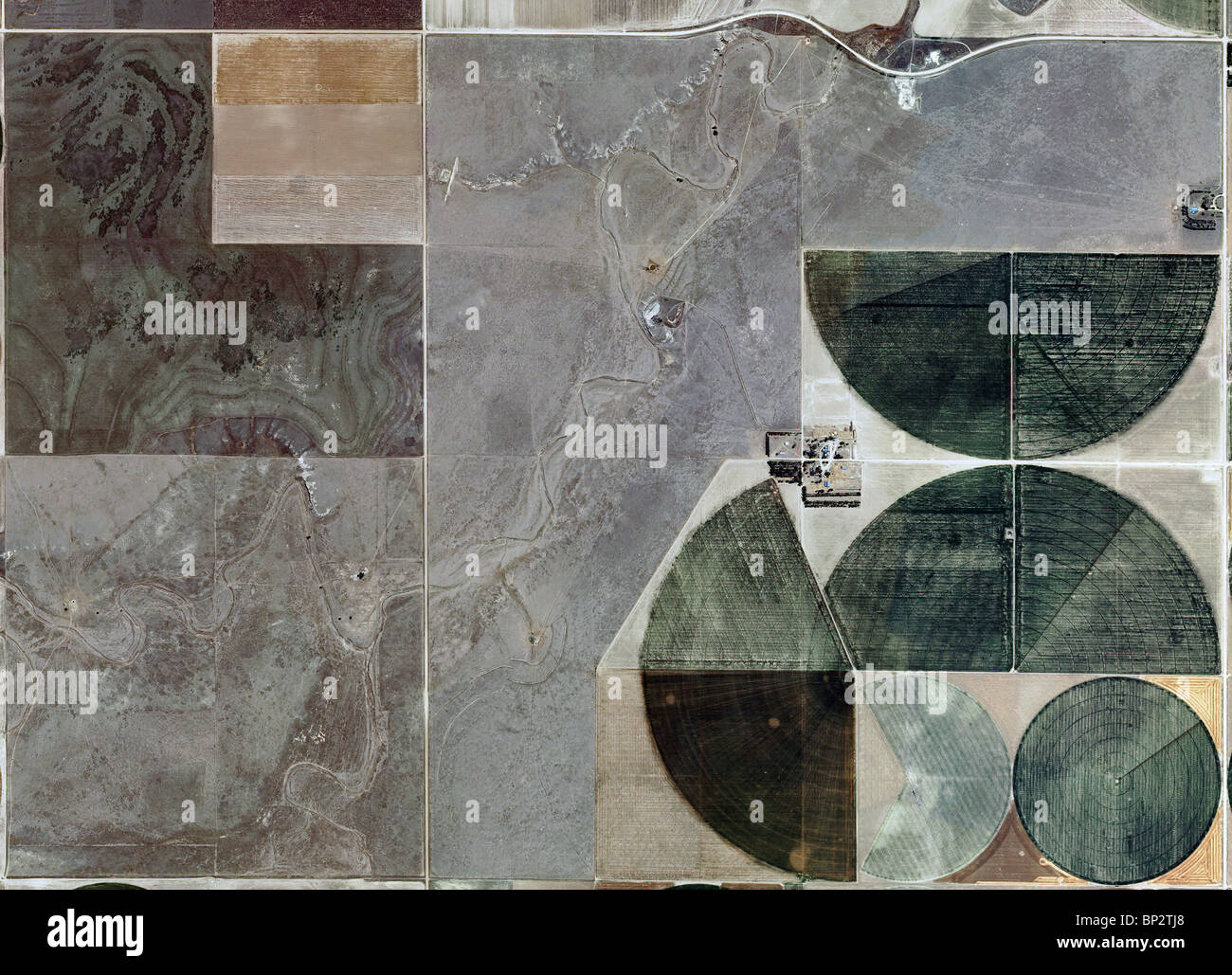 aerial map view above pivot irrigation circles Edwards county Kansas Stock Photo
