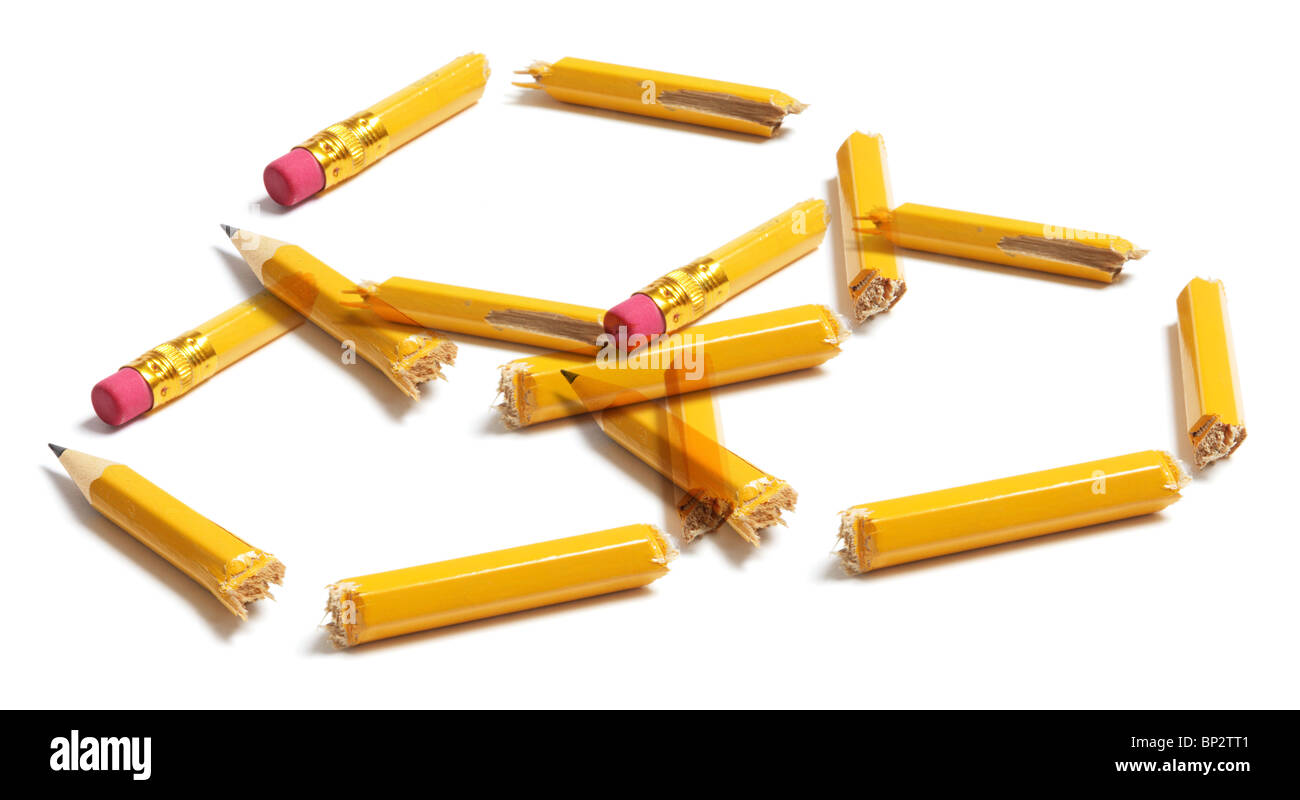 Broken Pencil Pieces Arranged in Circles Stock Photo