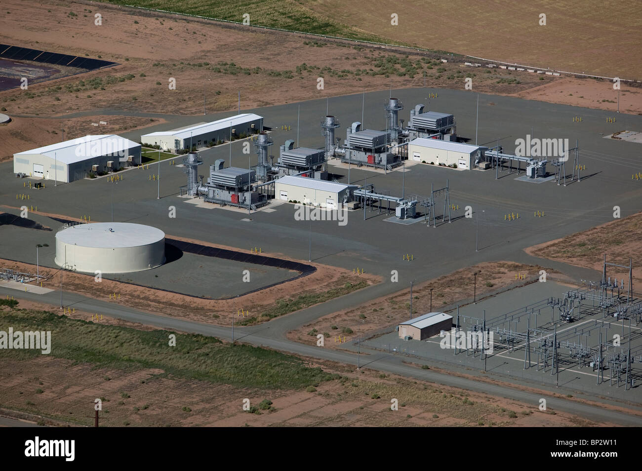 aerial view above electrical substation New Mexico Stock Photo Alamy