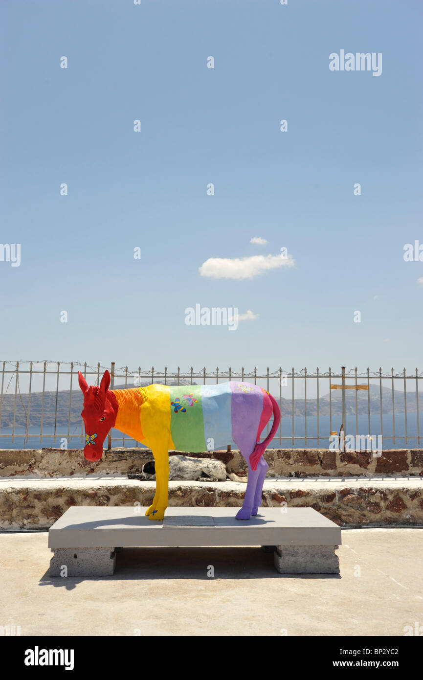 Multi coloured model of a donkey at Oia on the Greek island of Santorini in the Cyclades Stock Photo