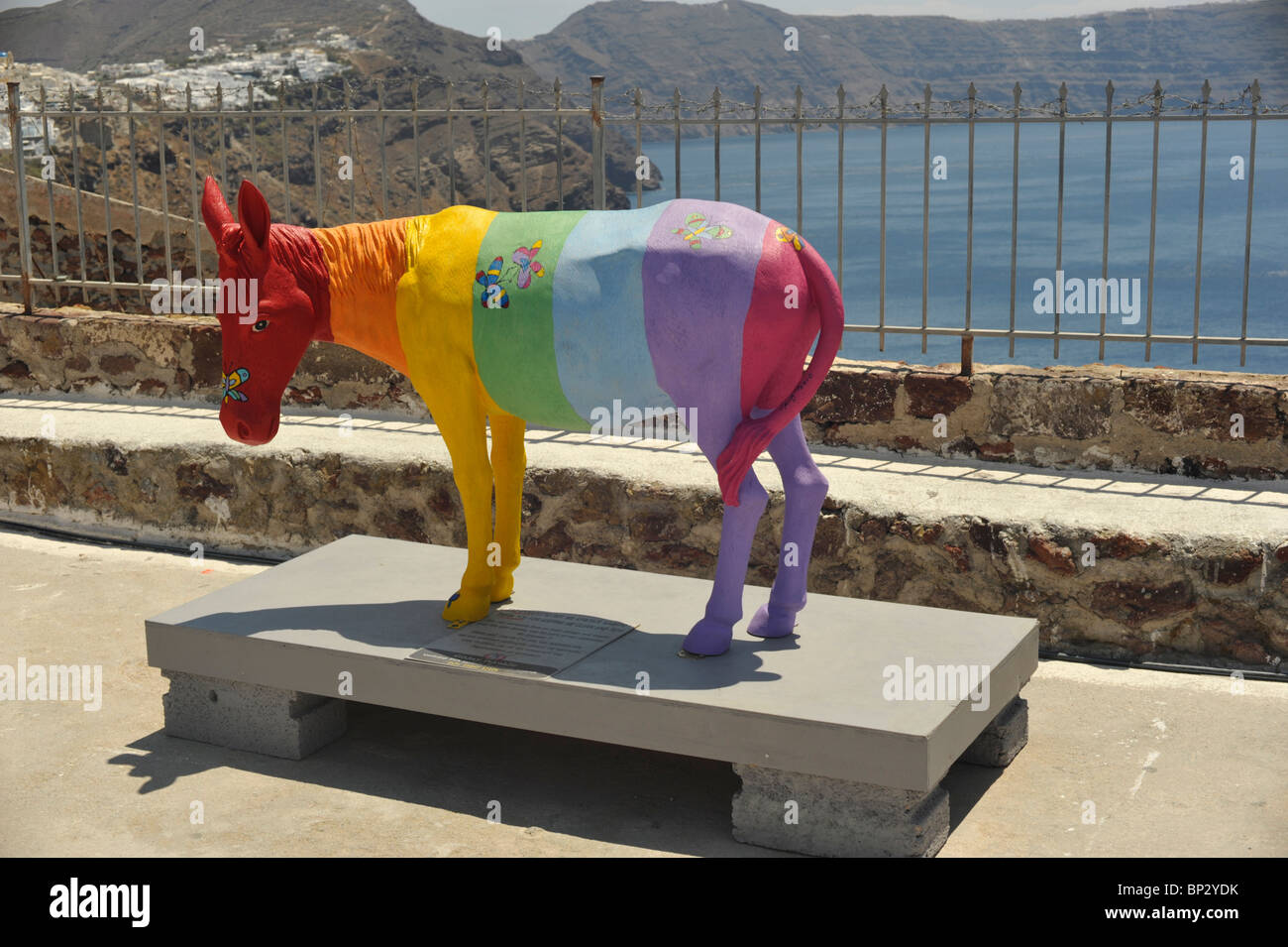 Multi coloured model of a donkey at Oia on the Greek island of Santorini in the Cyclades Stock Photo