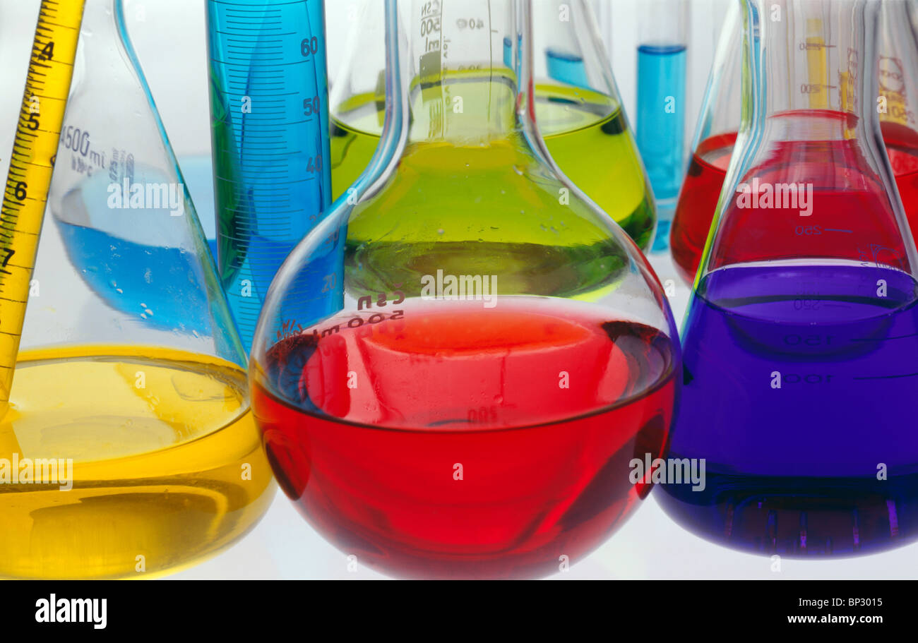 Flask and beaker, closeup Stock Photo Alamy