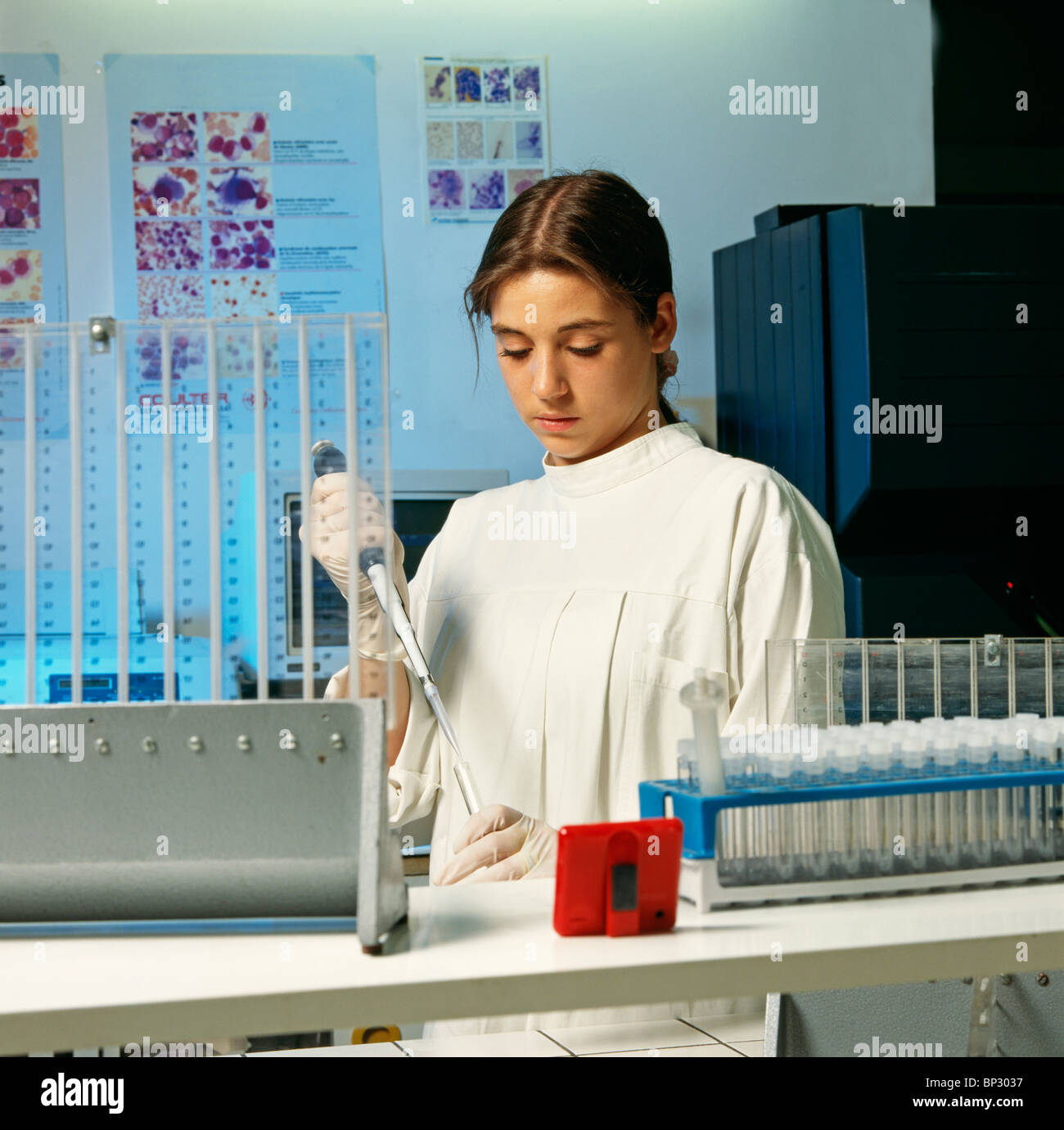 Woman lab technician in laboratory Stock Photo