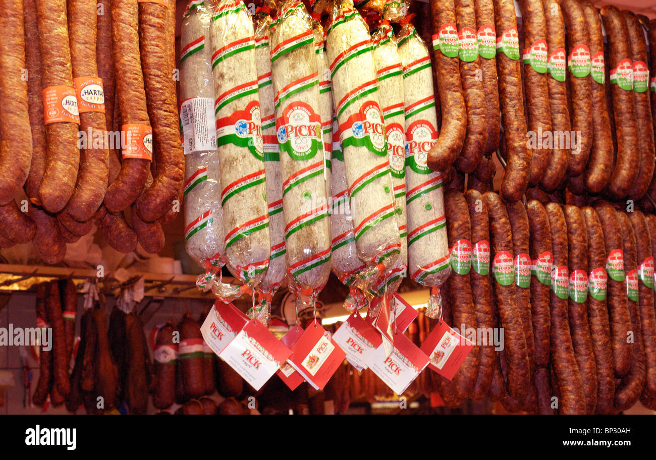 HUNGARIAN SALAMIS AND SAUSAGES Stock Photo