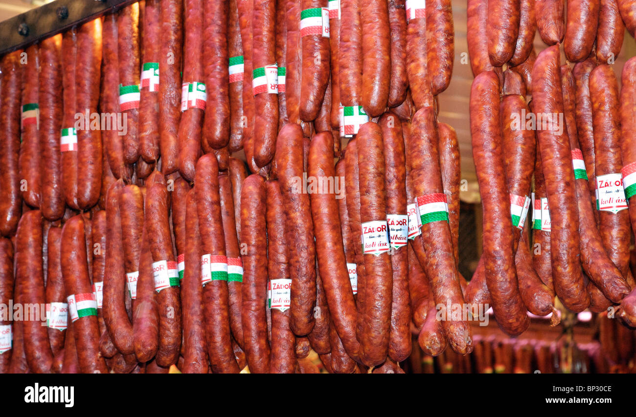 HUNGARIAN SALAMIS AND SAUSAGES Stock Photo