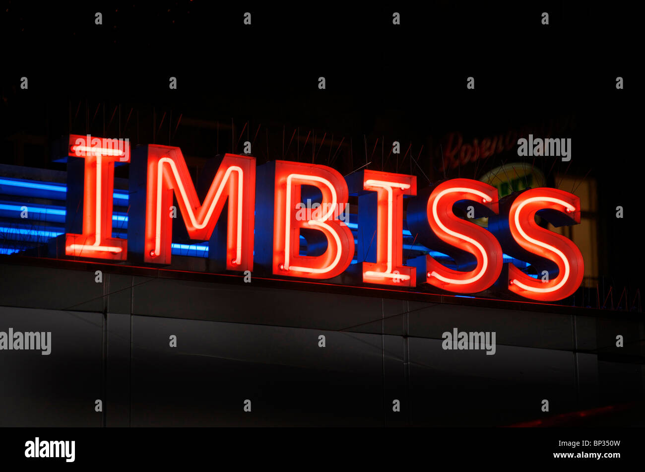 IMBISS NEON SIGN AT NIGHT Stock Photo