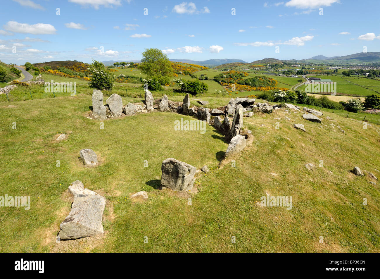Ballymacdermot prehistoric Neolithic chambered court cairn burial site near Newry, County Armagh, Northern Ireland, UK Stock Photo