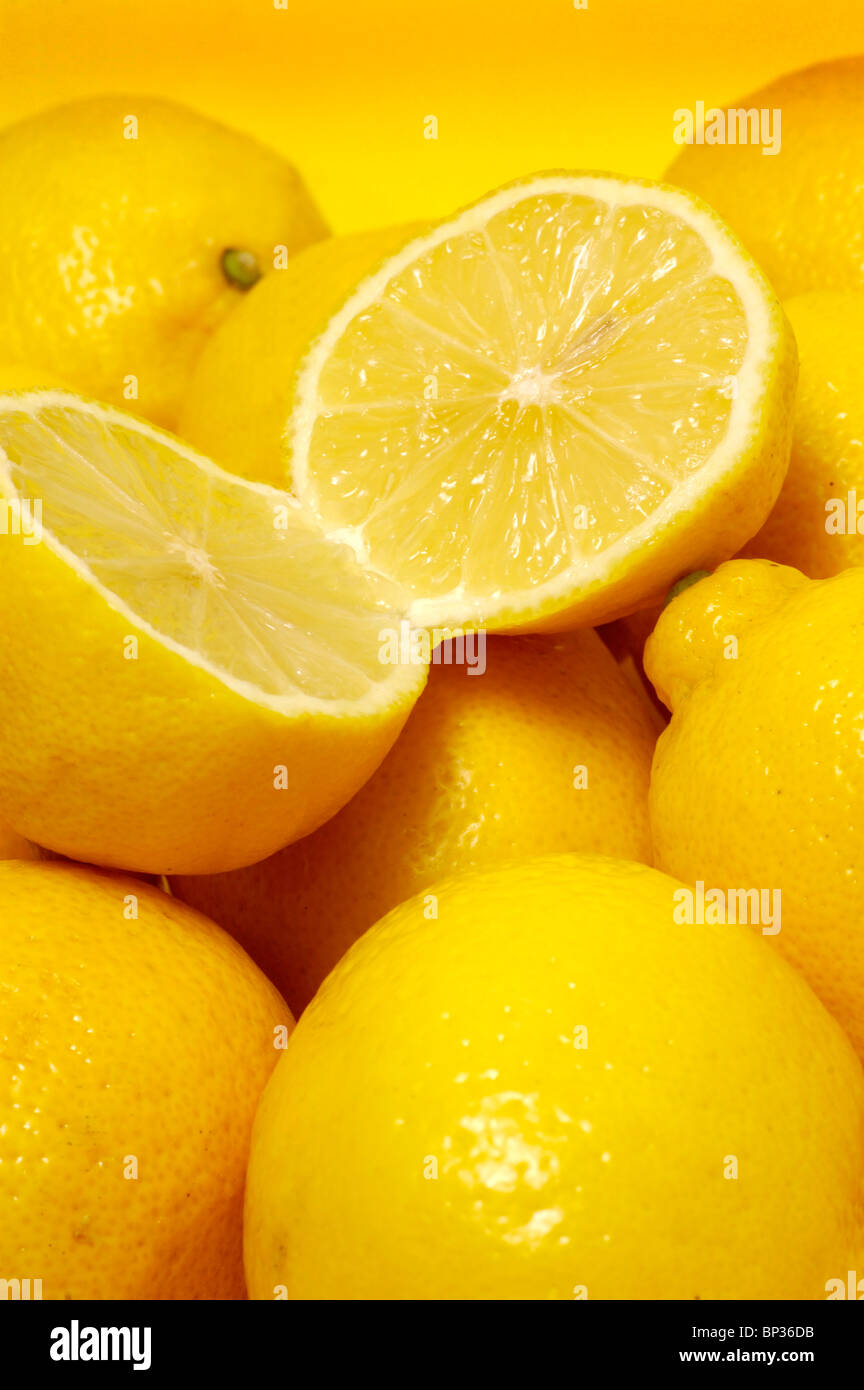 fresh organic lemons, close up Stock Photo