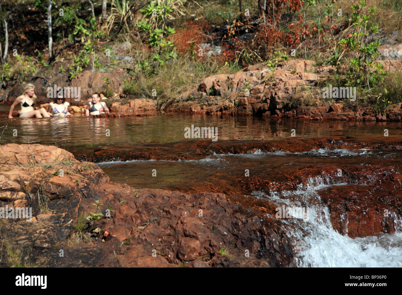 Kids playing in Buley's Rock hole, Litchfield National Park, Darwin, Northern Territory, Australia Stock Photo