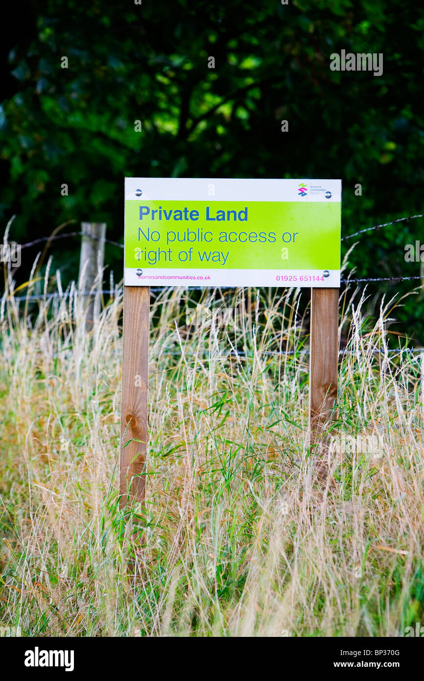 Sign telling the public that they have no access onto this private land next to Grappenhall Heys Woodland Stock Photo