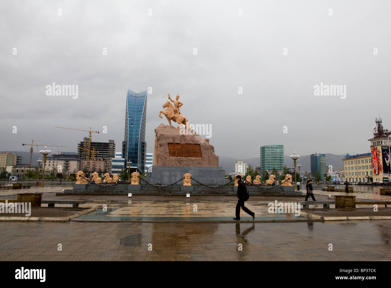 A rainy day in Sukhbaatar square, Ulan Bator, Mongolia Stock Photo