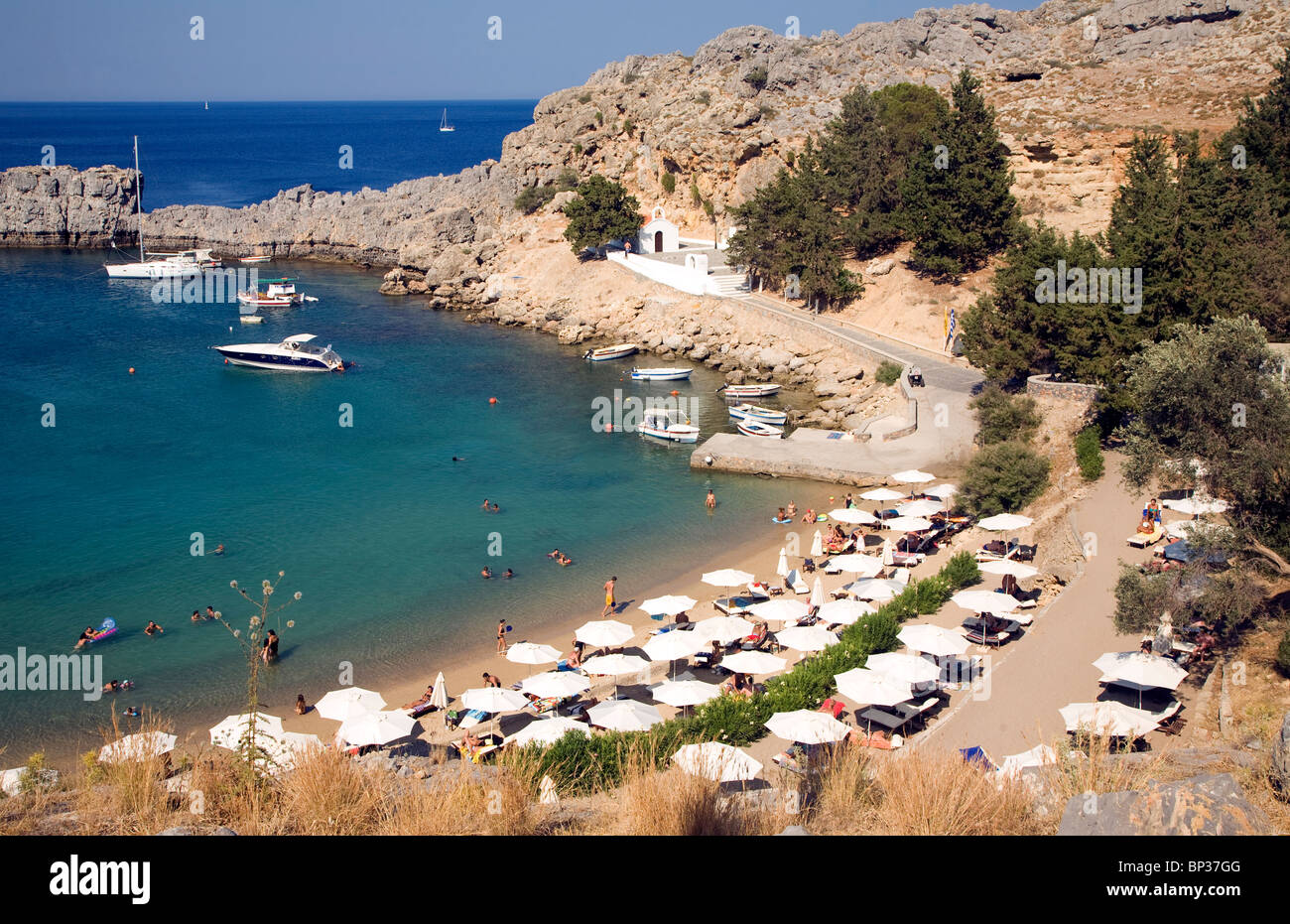 St Paul's Bay, Agios Pavlos, Lindos, Rhodes island, Greece Stock Photo ...