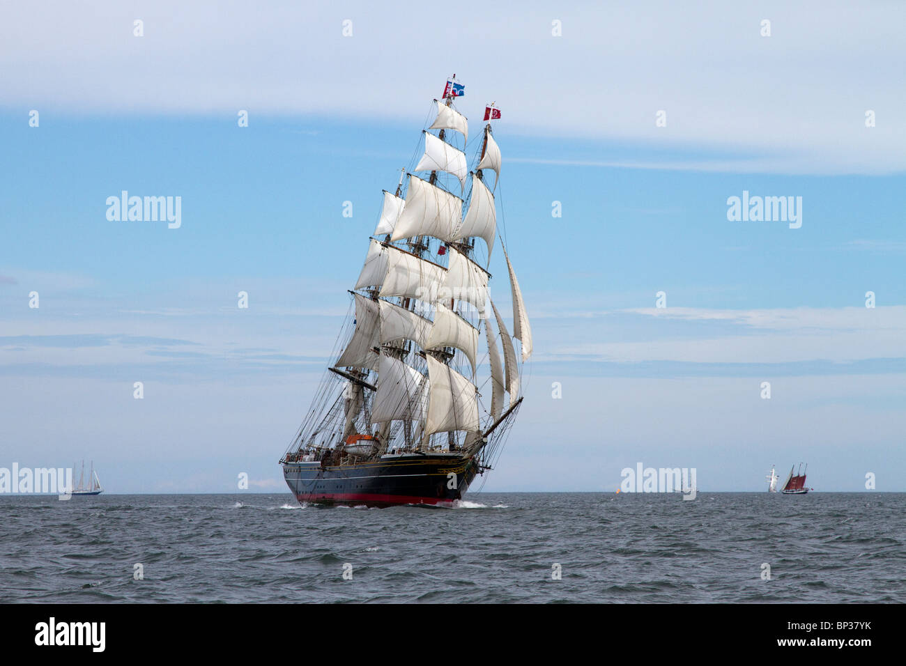 Stad Amsterdam ship three-masted clipper, sailing under square sail. Majestic Sailing Vessels, 54th Annual Tall Ships Race & Regatta, Hartlepool, UK Stock Photo