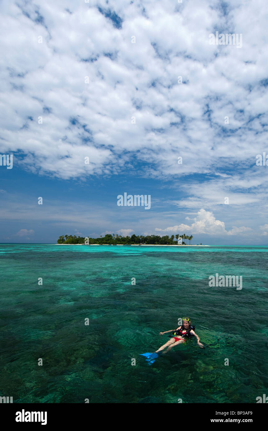 Woman at surface in dive gear, Pom Pom Island Resort, Celebes Sea, Sabah,  East Malaysia Stock Photo - Alamy
