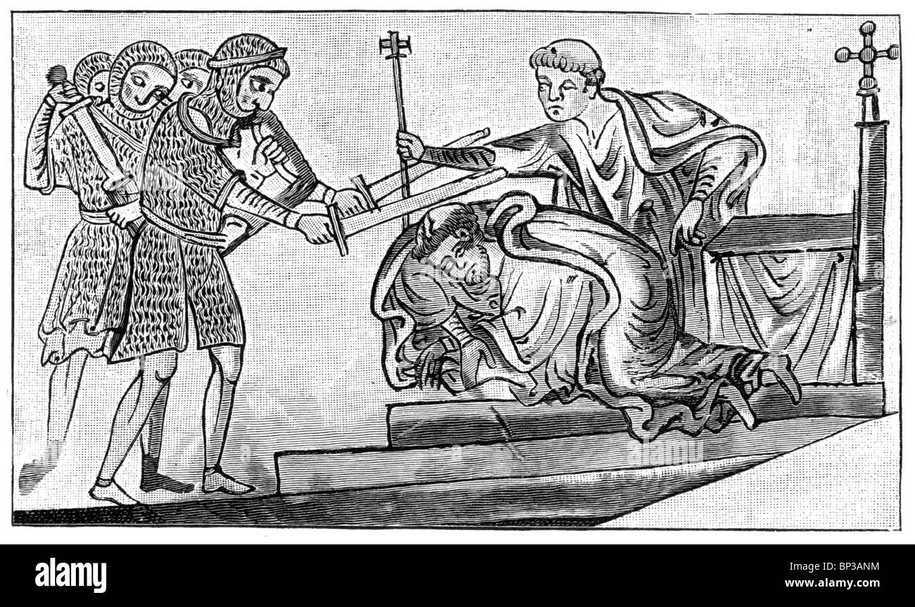 Black and White Illustration; The murder of St Thomas Becket in Canterbury Cathedral, 29th December 1170 Stock Photo