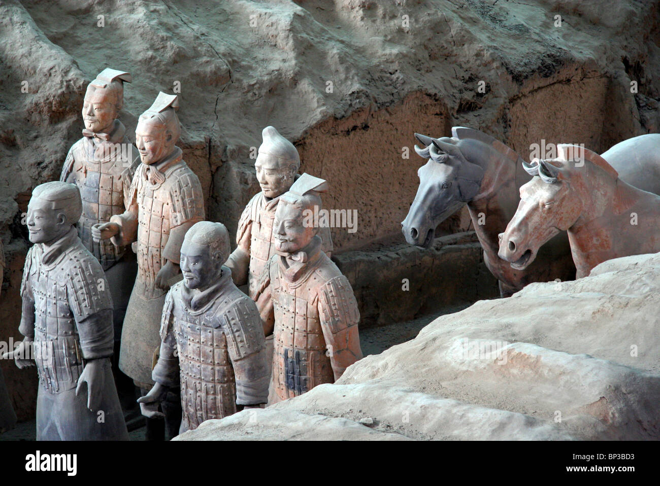 Terra Cotta Warriors Lined Up at the Excavation Site in Xian Editorial