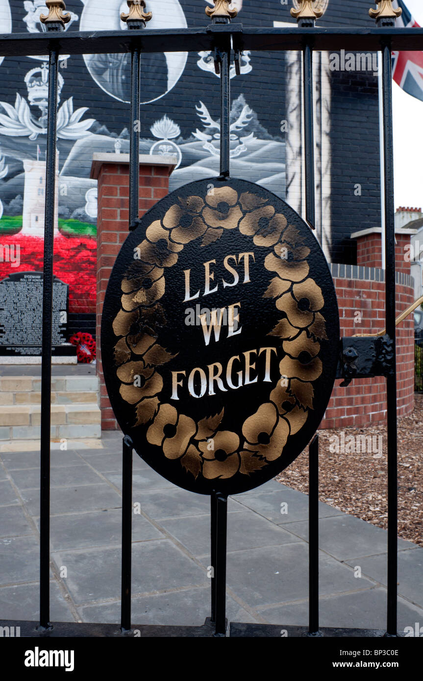'Lest We Forget' Memorial Mural Gate in Sydenham East Belfast. Stock Photo