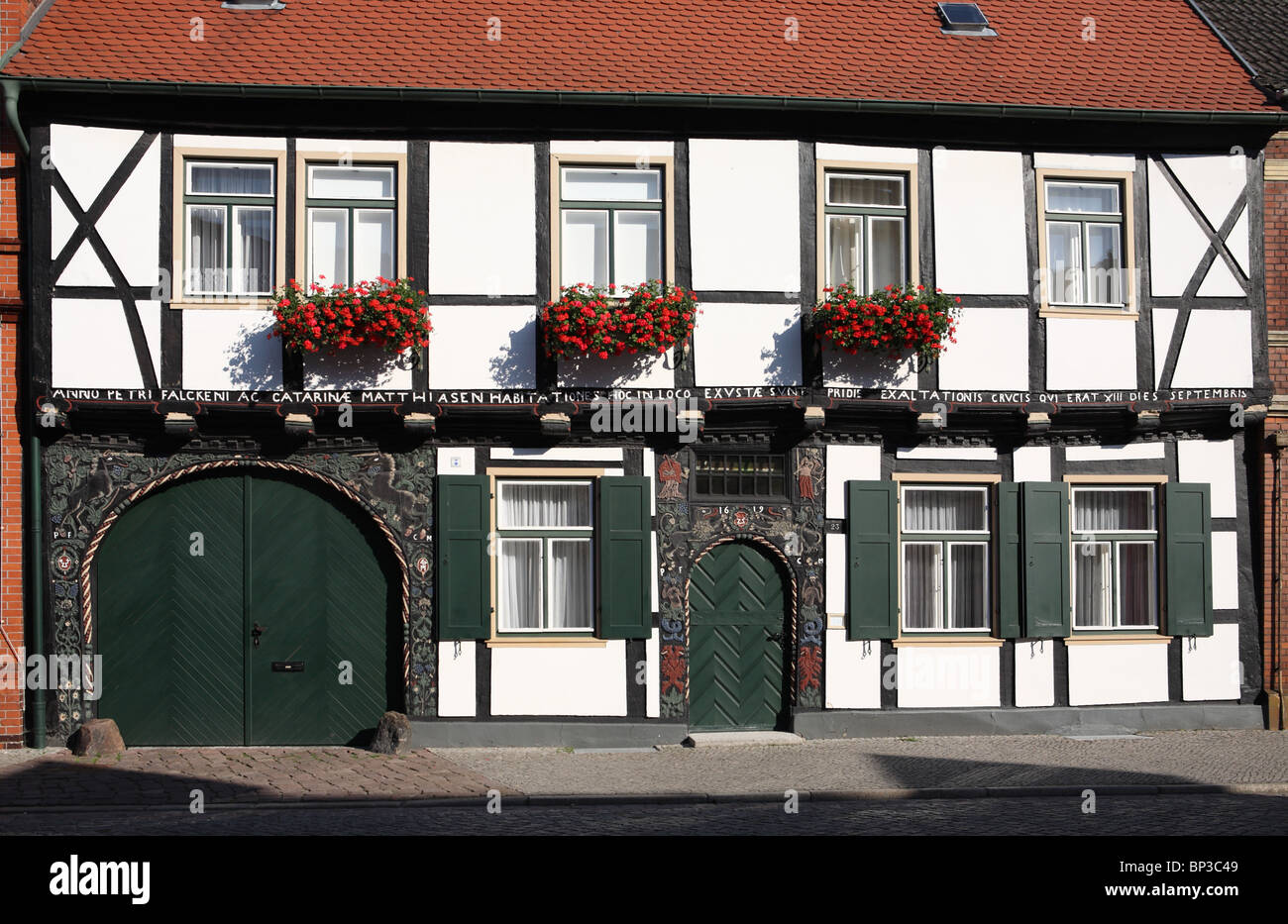 A 17th century half timbered house  in Tangermünde, a town on the river Elbe, Germany Stock Photo