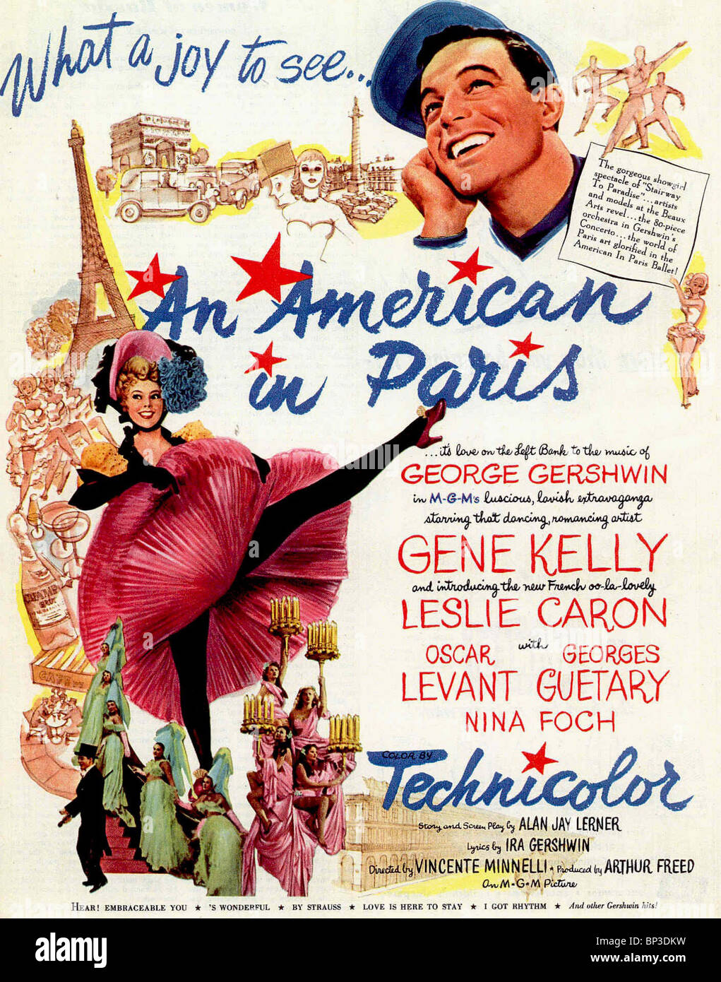 GENE KELLY, LESLIE CARON POSTER, AN AMERICAN IN PARIS, 1951 Stock Photo