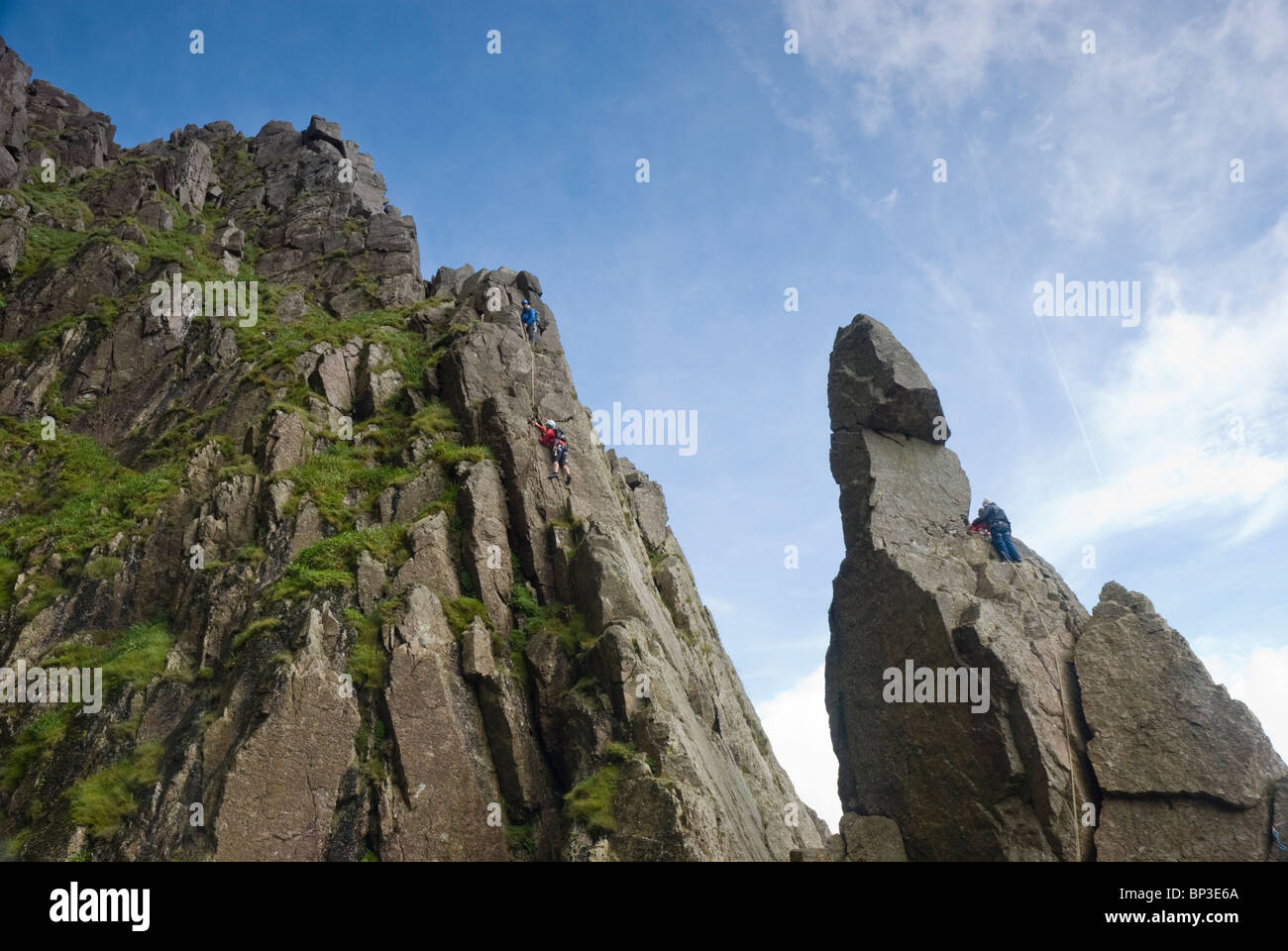 Climbers on Napes Needle as viewed from the Dress Circle, Great Gable