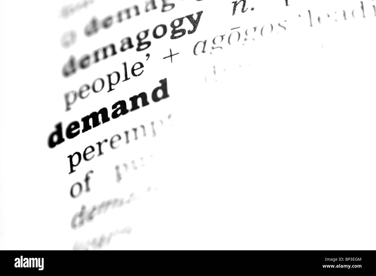 Demand Dictionary definition single word with soft focus Stock Photo