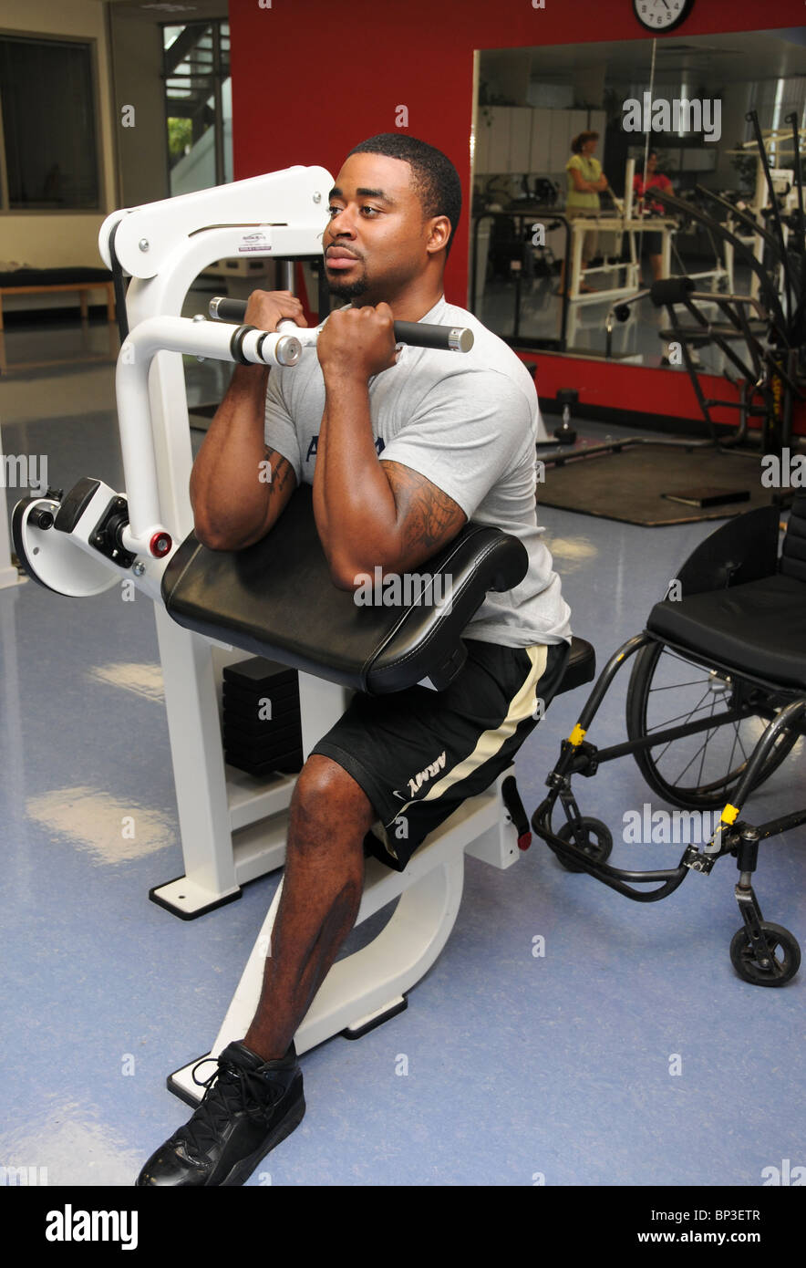 Chris Bryant, who is a disabled veteran of Iraq, works out at the UA, where he plays wheelchair basketball. Stock Photo