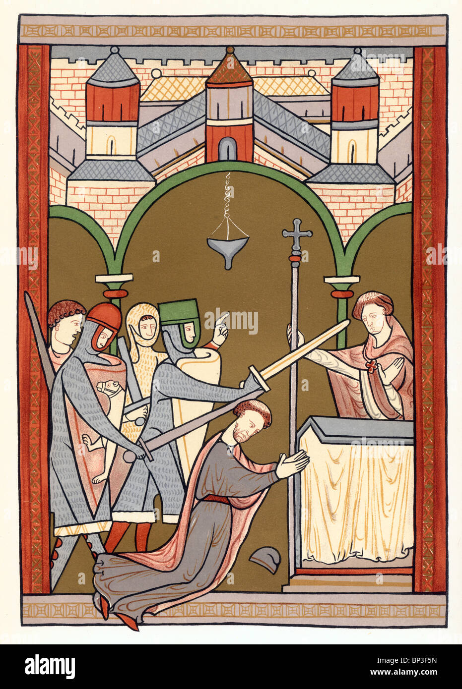 Facsimile Colour Illustration; The murder of St Thomas Becket in Canterbury Cathedral, 29th December 1170 Stock Photo