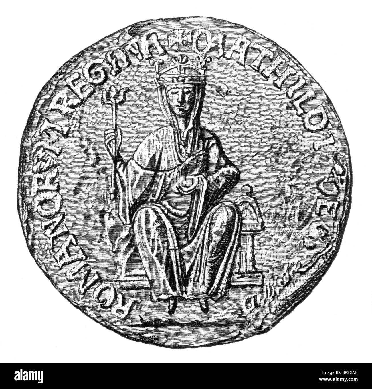 Black and White Illustration; The Great Seal of Empress Matilda, daughter of Henry I of England and wife of Geoffrey Plantagenet Stock Photo