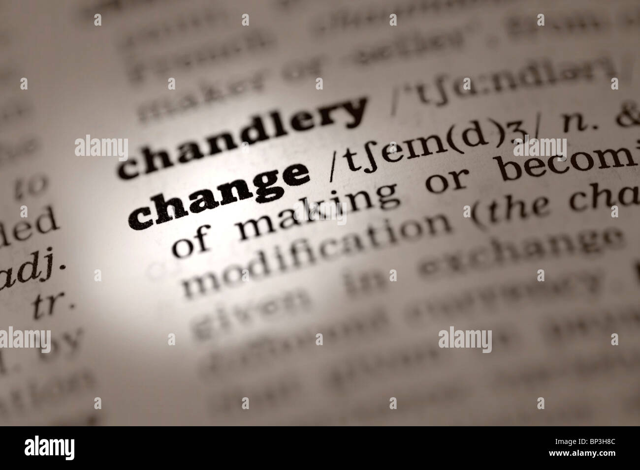 Change Dictionary definition single word with soft focus Stock Photo