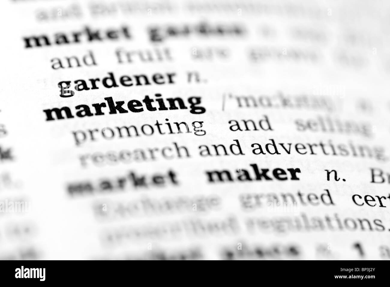 Marketing Dictionary definition single word with soft focus Stock Photo