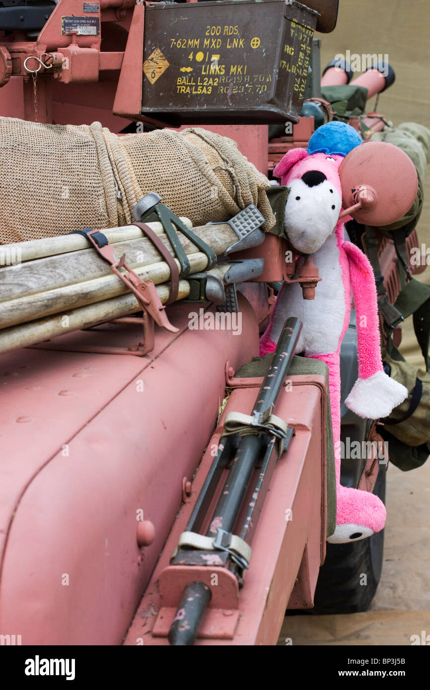 USA Desert Army Jeep with A Pink Panther Mascot Stock Photo