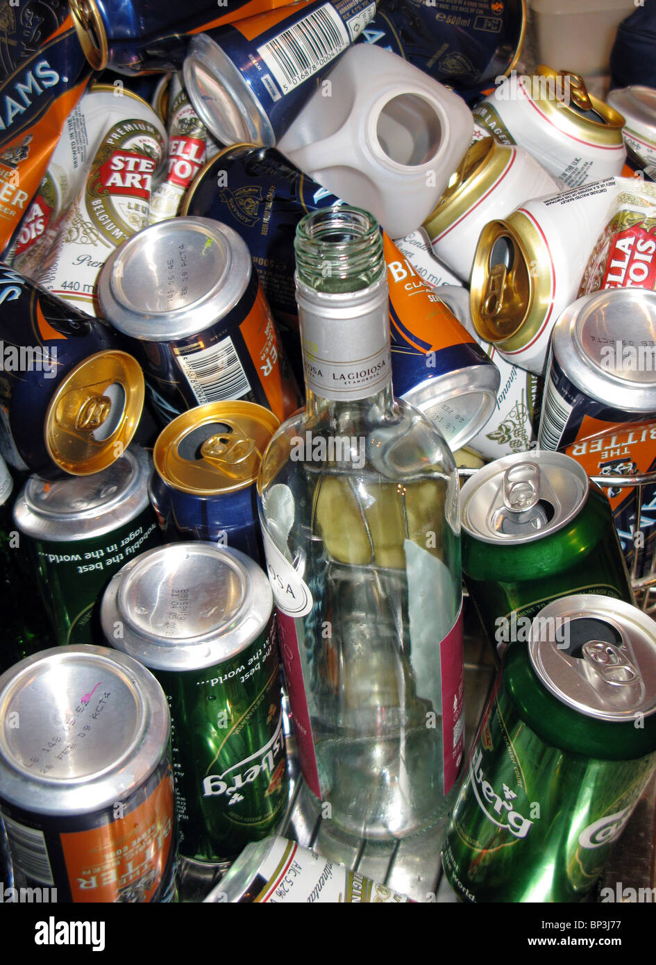 Plastic glass and cans for recycling Stock Photo