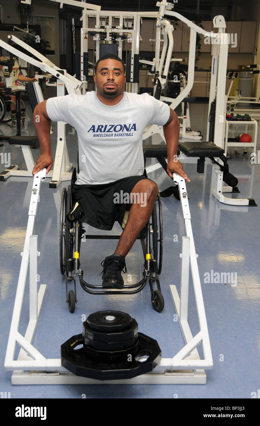 Chris Bryant, who is a disabled veteran of Iraq, works out at the UA, where he plays wheelchair basketball. Stock Photo