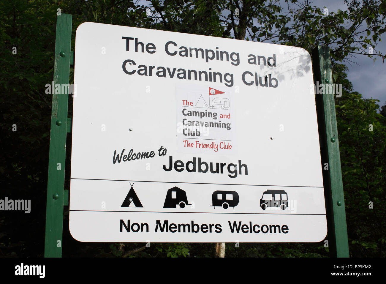 Camping and Caravanning Club sign at their Jedburgh site, Scottish Borders, UK Stock Photo