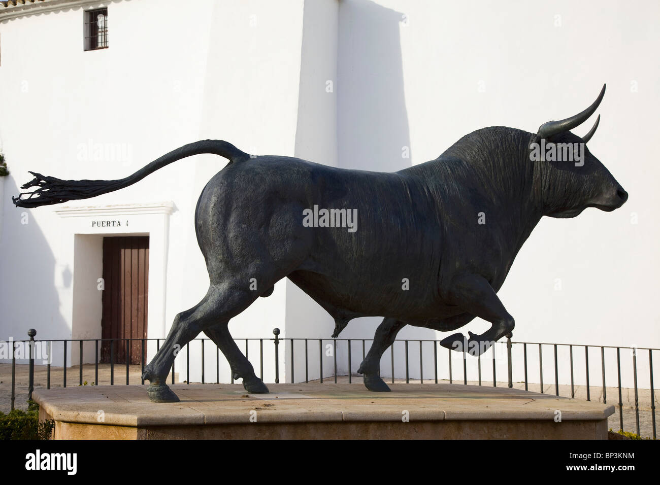 France, Gard, Petite Camargue, Le Grau-du-Roi, statue of a bull (cocardier)  in front of