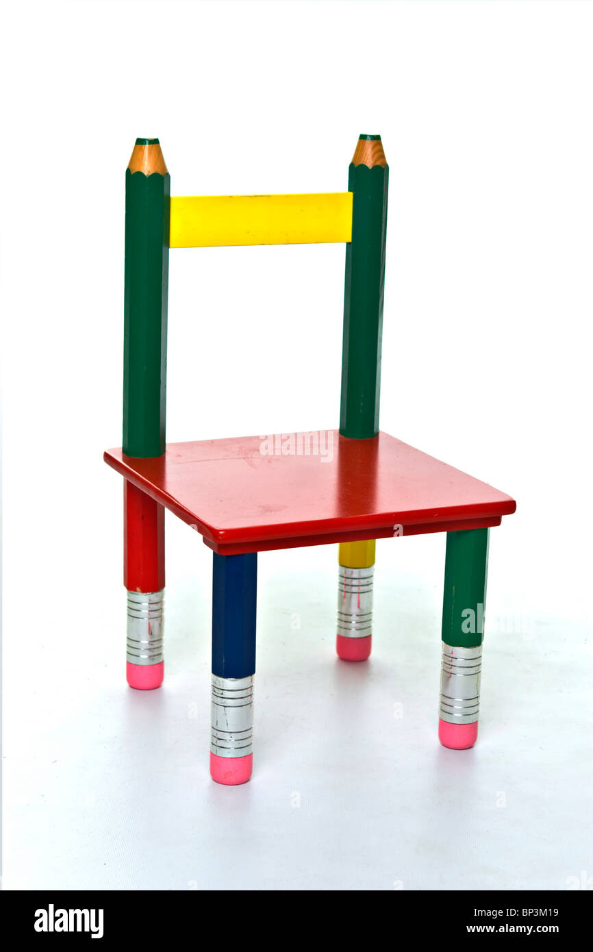 Child's Chair with legs and back resembling colored coloured pencils Stock Photo