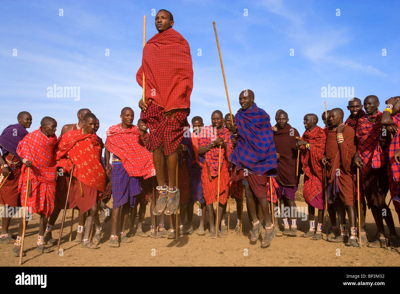 Masai villagers, Masai Mara National Park, Kenya Stock Photo