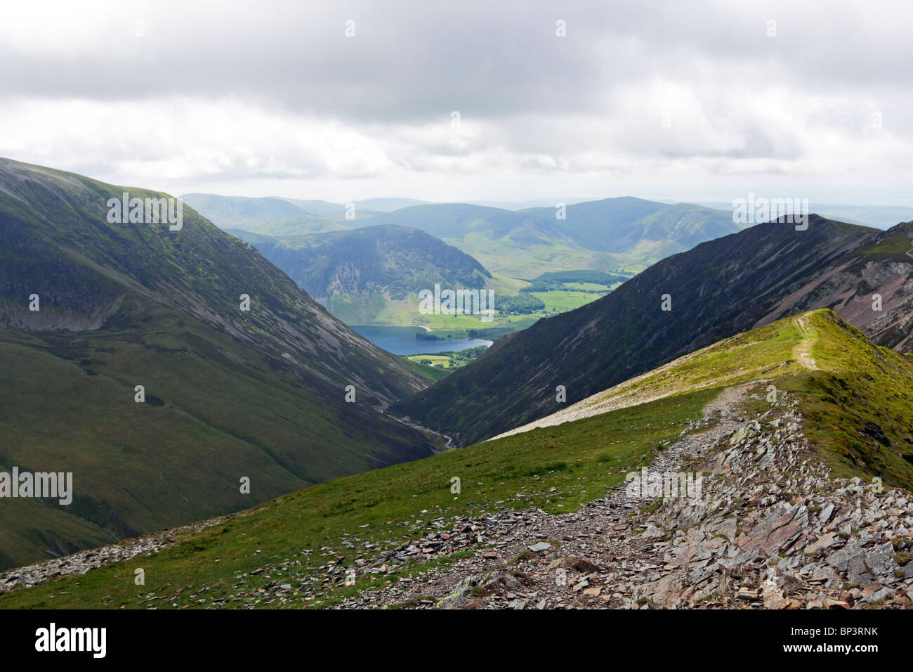 Looking down from Hopegill Head towards Whiteside and Crummock Water in the Lake  District National Park, Cumbria. Stock Photo