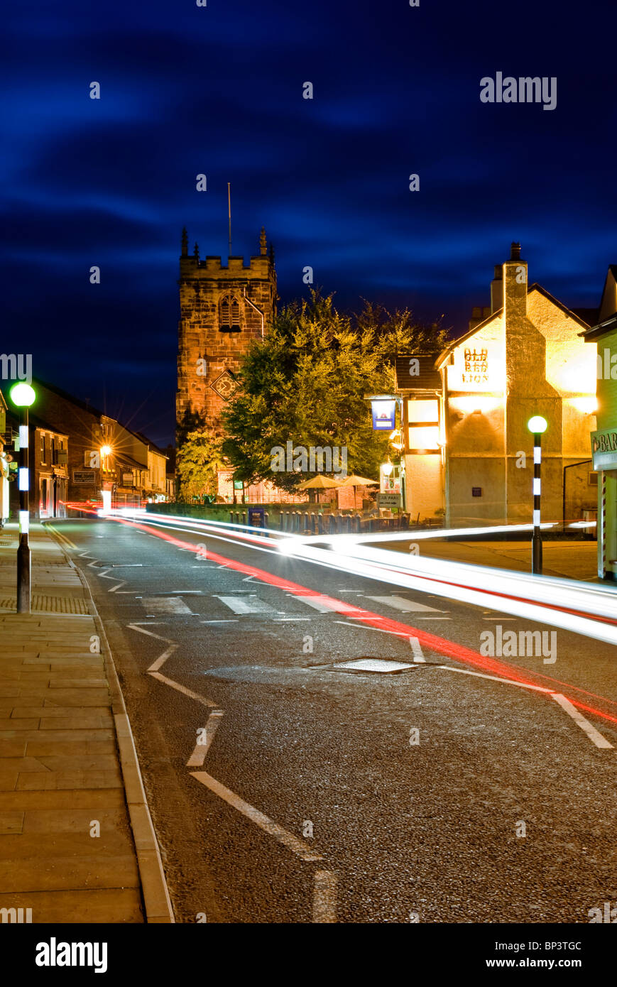 Homes Chapel High Street at Night, Holmes Chapel, Cheshire, England, UK Stock Photo