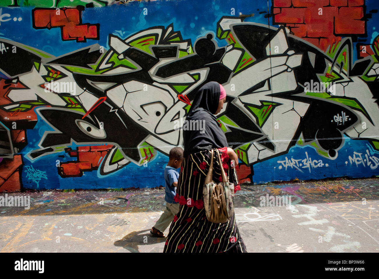Paris, France, Street Scene, Painted Wall with Spray Paint, Graffiti