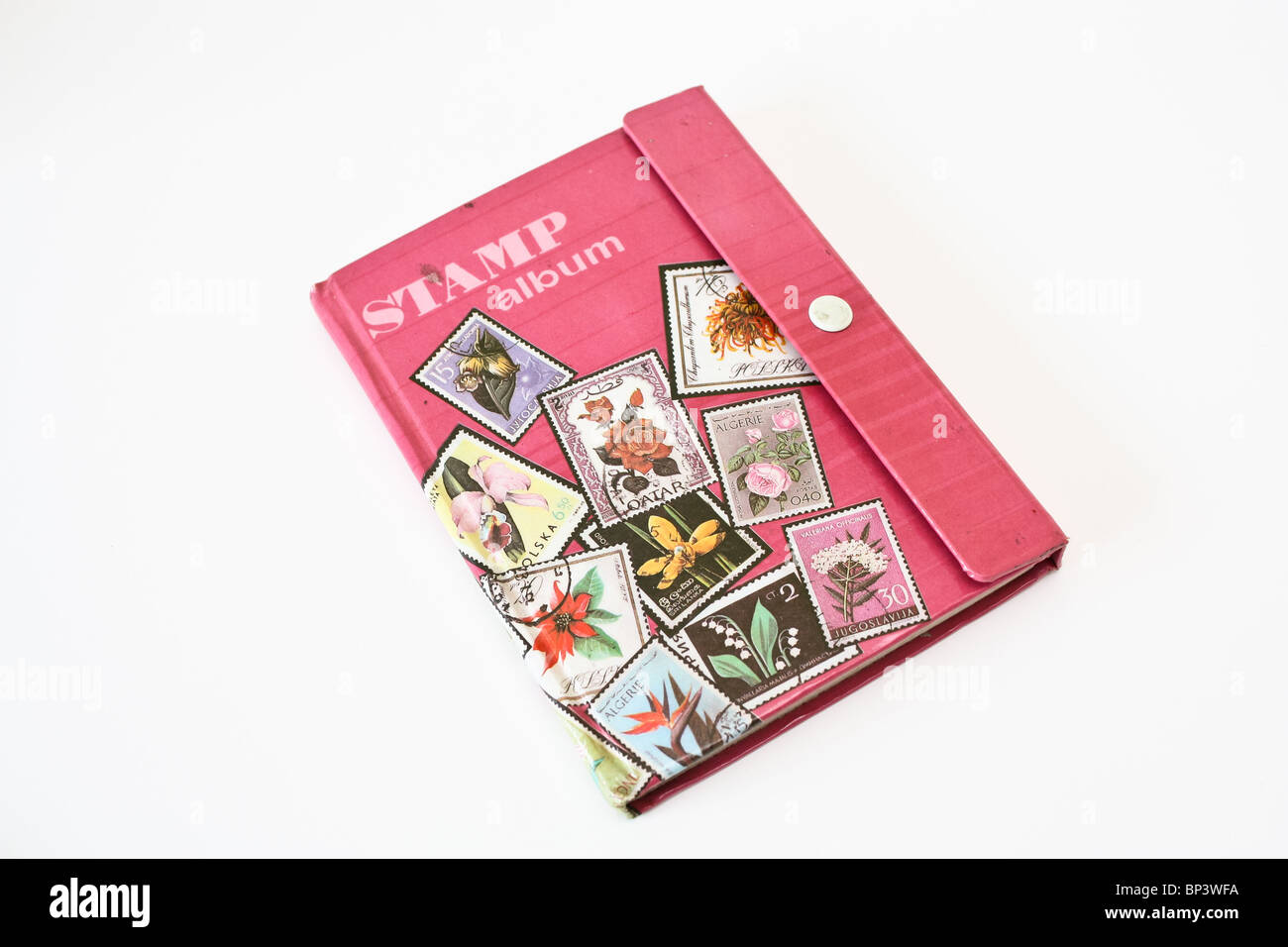 pink stamp collection album Stock Photo
