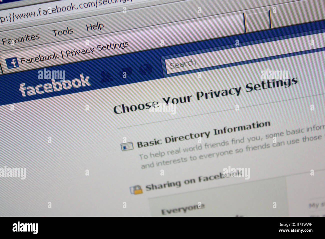 facebook choose your privacy settings Stock Photo