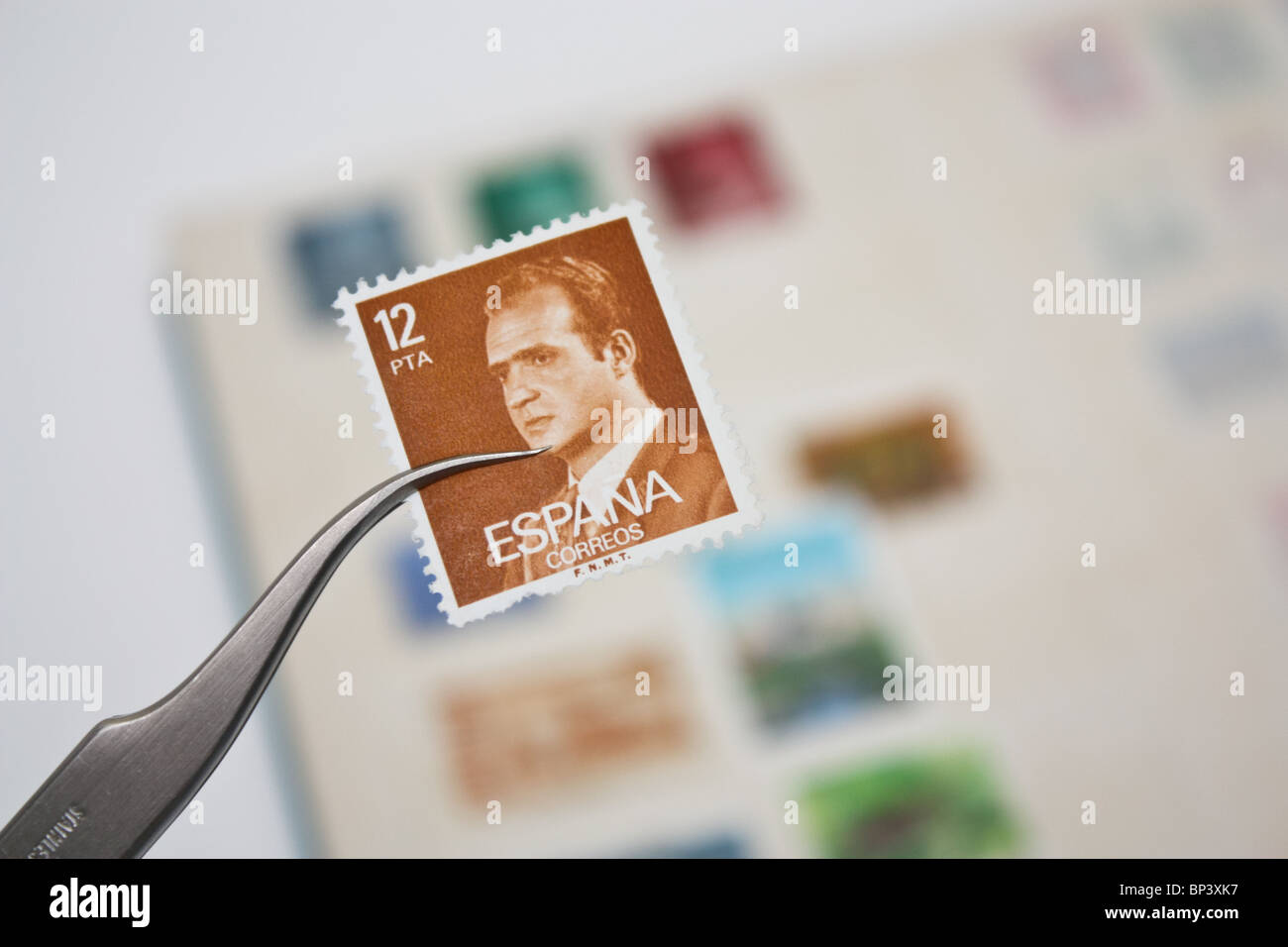 Collect Spanish stamp closeup Stock Photo