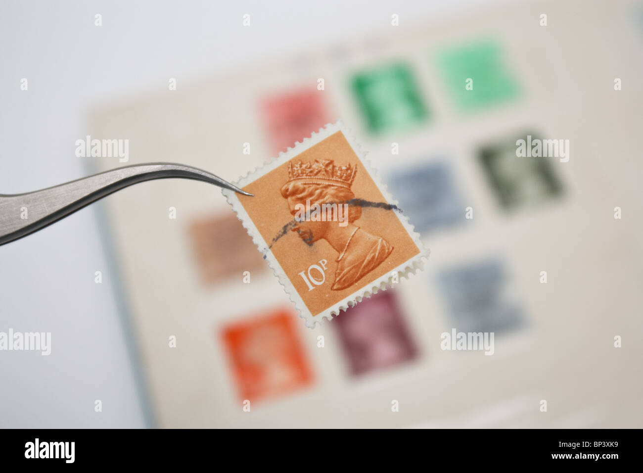 Collect UK queen head stamp closeup Stock Photo