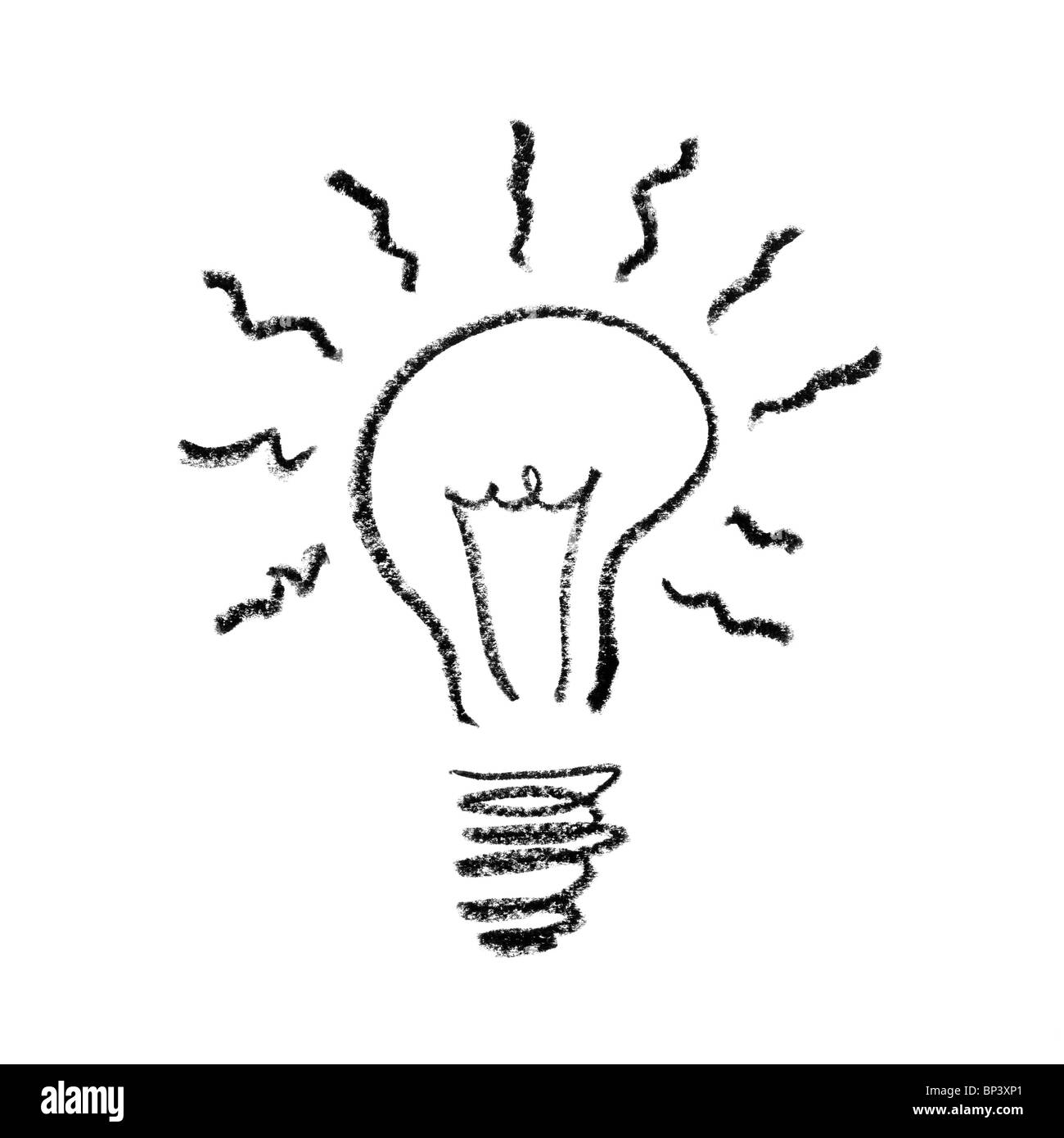 Hand drawn Light Bulb Symbol. Creative concept, isolated on white. Stock Photo